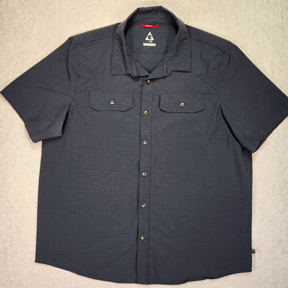 Gerry Men's L Short Sleeve Button-Up Shirt Quick Dry Tech Grey Woven Pockets